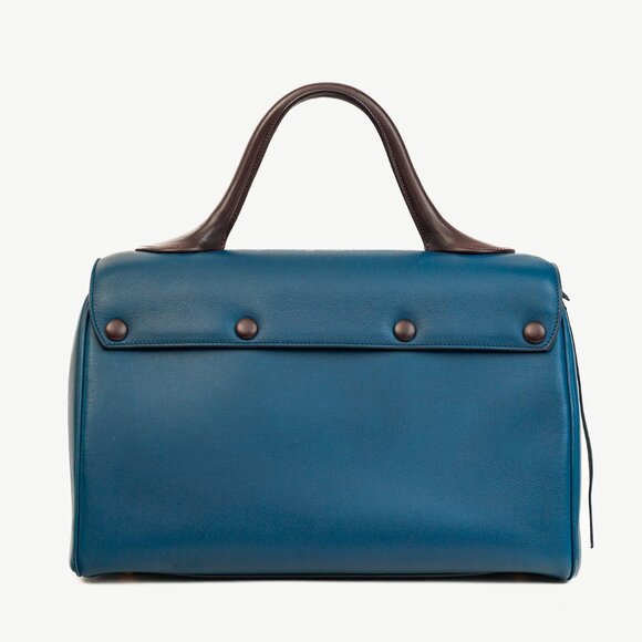 Celine AW/14 Top Handle Blue Leather Brown-Trim Bag - Picture 4 of 13